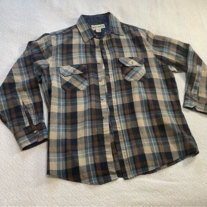 Men's Plaid Button-Down Shirt in Blue and Brown Wilderness Size Large~ Outdoors‎